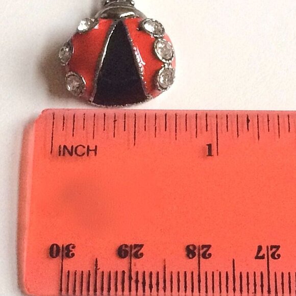 Ladybug Necklace Charm Pendant Red Enamel Crystal Silver Plated Insect 20" Chain - Picture 8 of 12